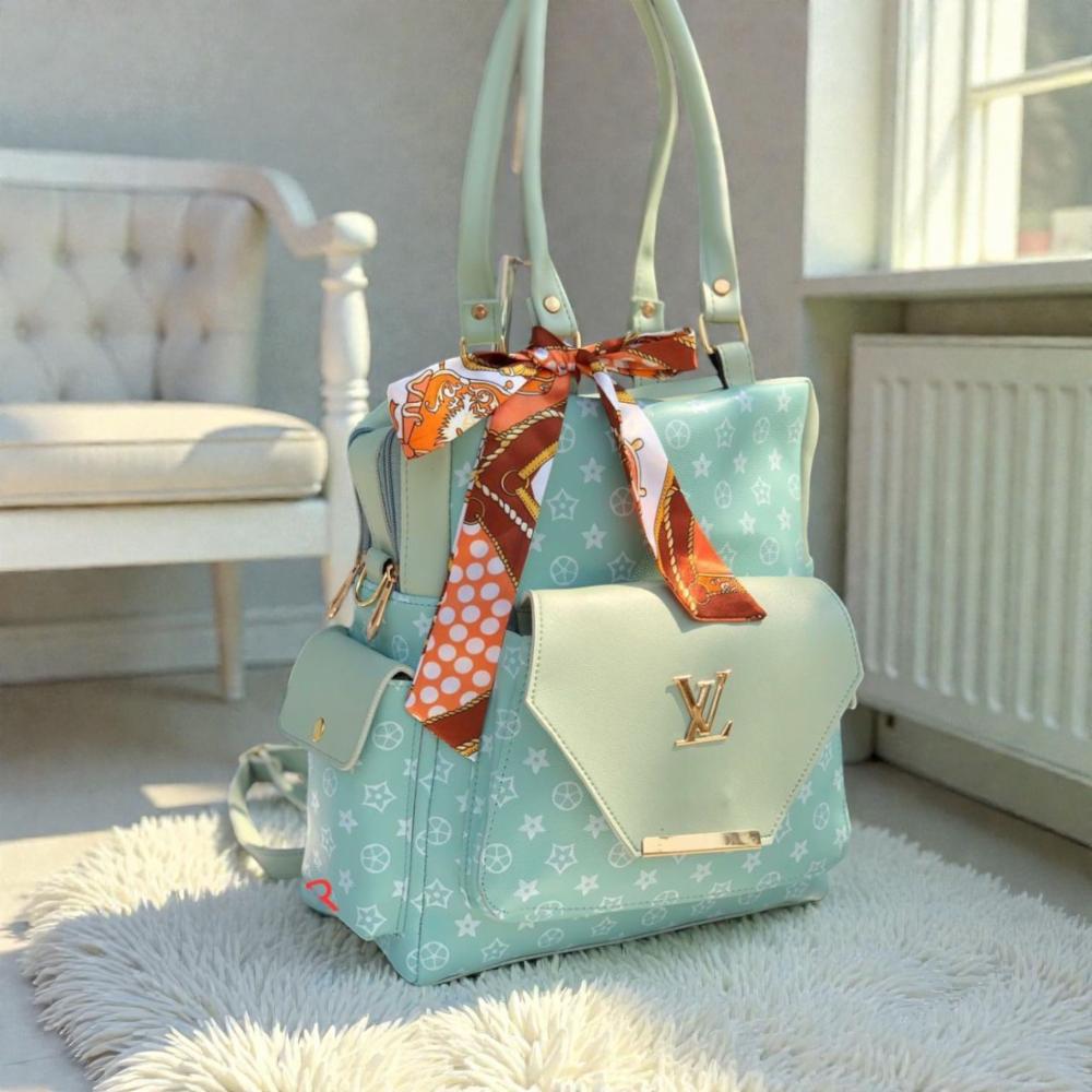 Big Size LV 2-in-1 Backpack PU Leather with Scarf, Multiple Pockets