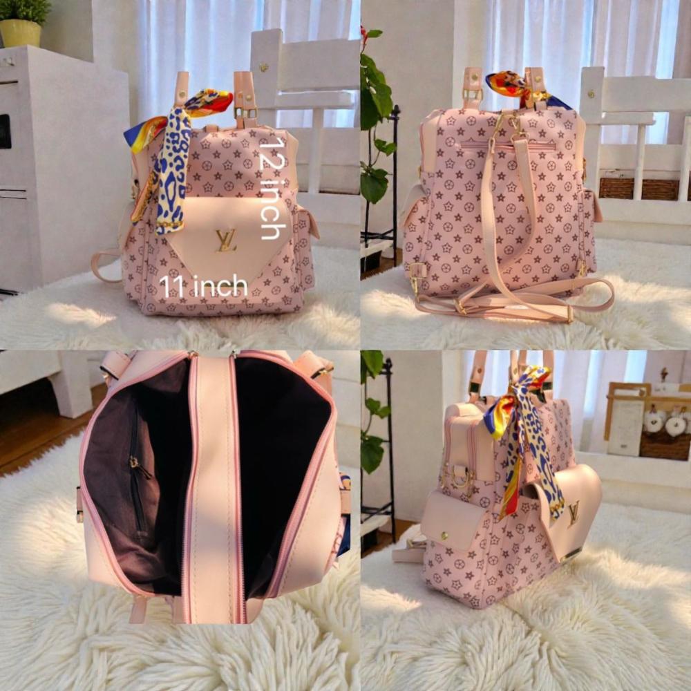 Big Size 2-in-1 LV Model Backpack & Handbag with Multiple Pockets, PU Leather, Scarf Included