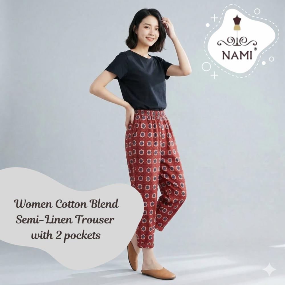 Cotton Blend Cutter Pant Loose Fit with Pockets