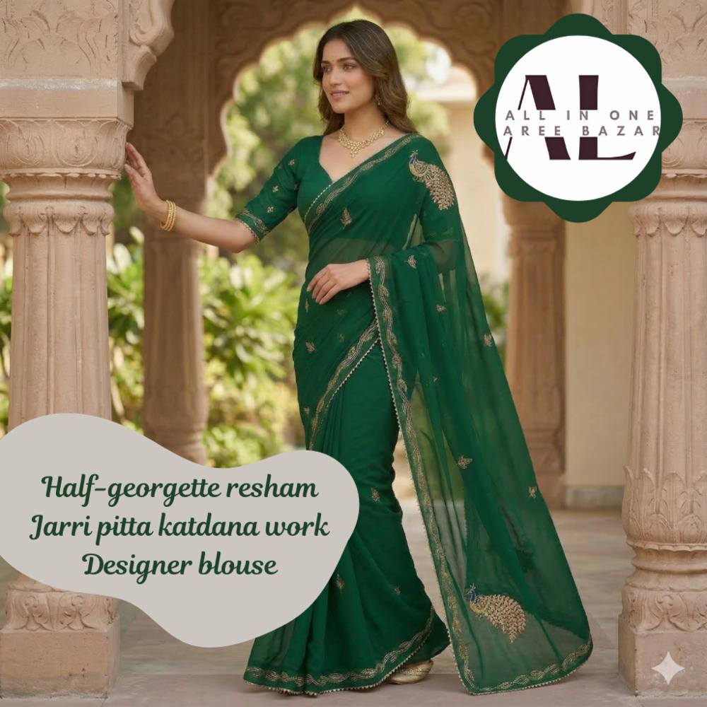 Half Georgette Saree with Full Hand Work and Blouse