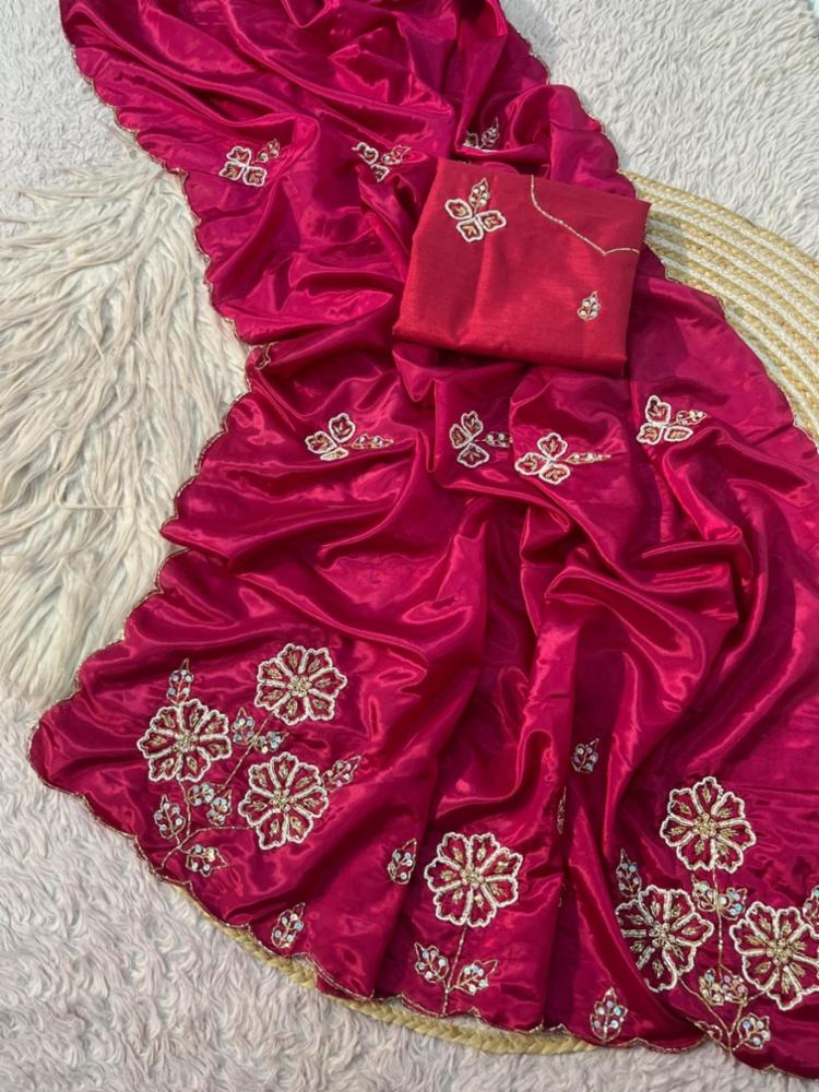 Soft Shine HO Silk Party Wear Saree with Handwork Pallu and Fancy Blouse
