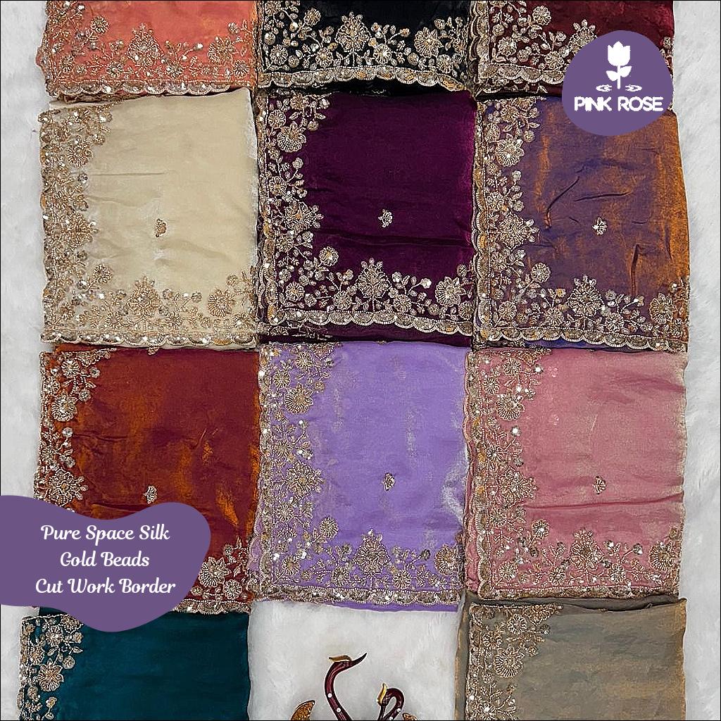 Pure Space Silk Wedding Wear Saree with Gold Beads Work & Fancy Blouse