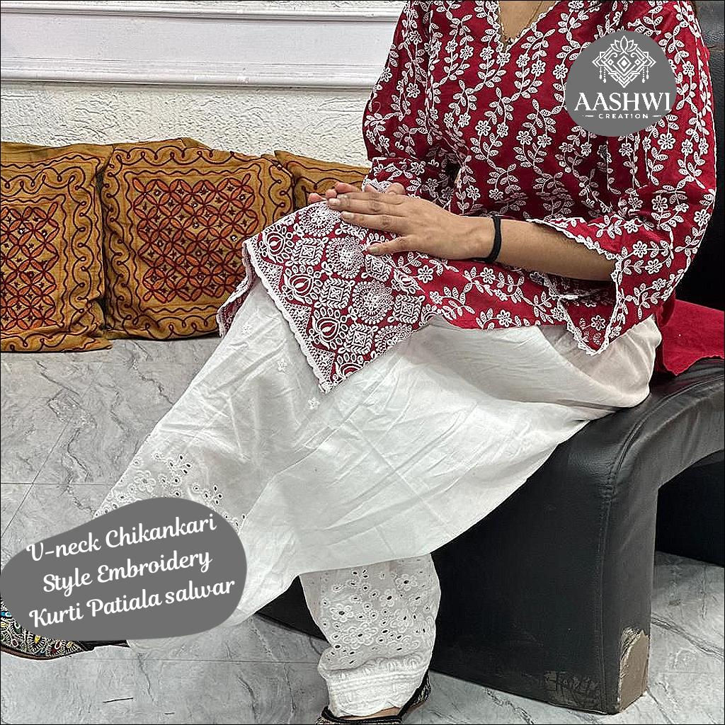 Chikankari Style Embroidery Kurta with Patiala salwar Set