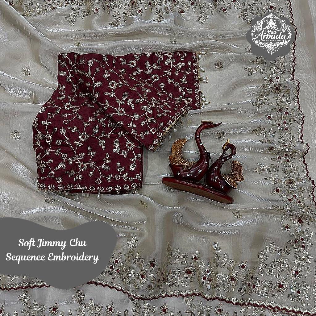 Soft Jimmy Chu Sequence Embroidery Saree with Heavy Banglori Blouse!