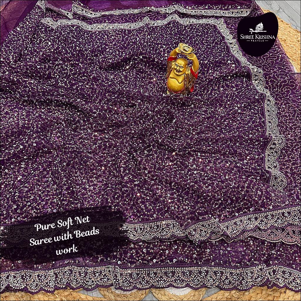 Pure Soft Net Saree with Beads Work and Fancy Net Blouse