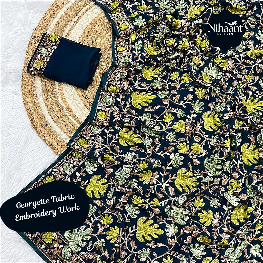 Soft Georgette Saree with Kashmiri Multi Colour Work and Georgette Embroidered Blouse!