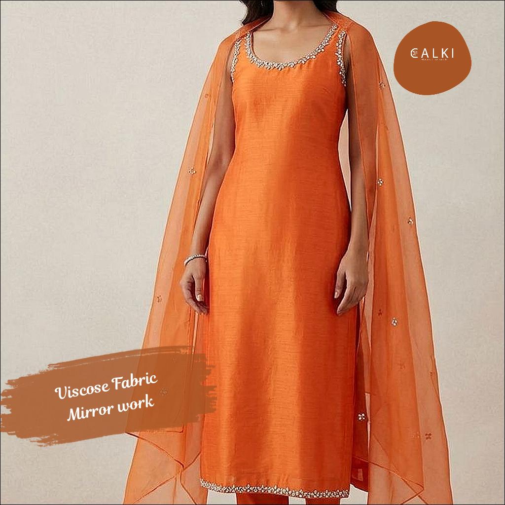 Viscose Kurta Set with Net Dupatta and Mirror Work