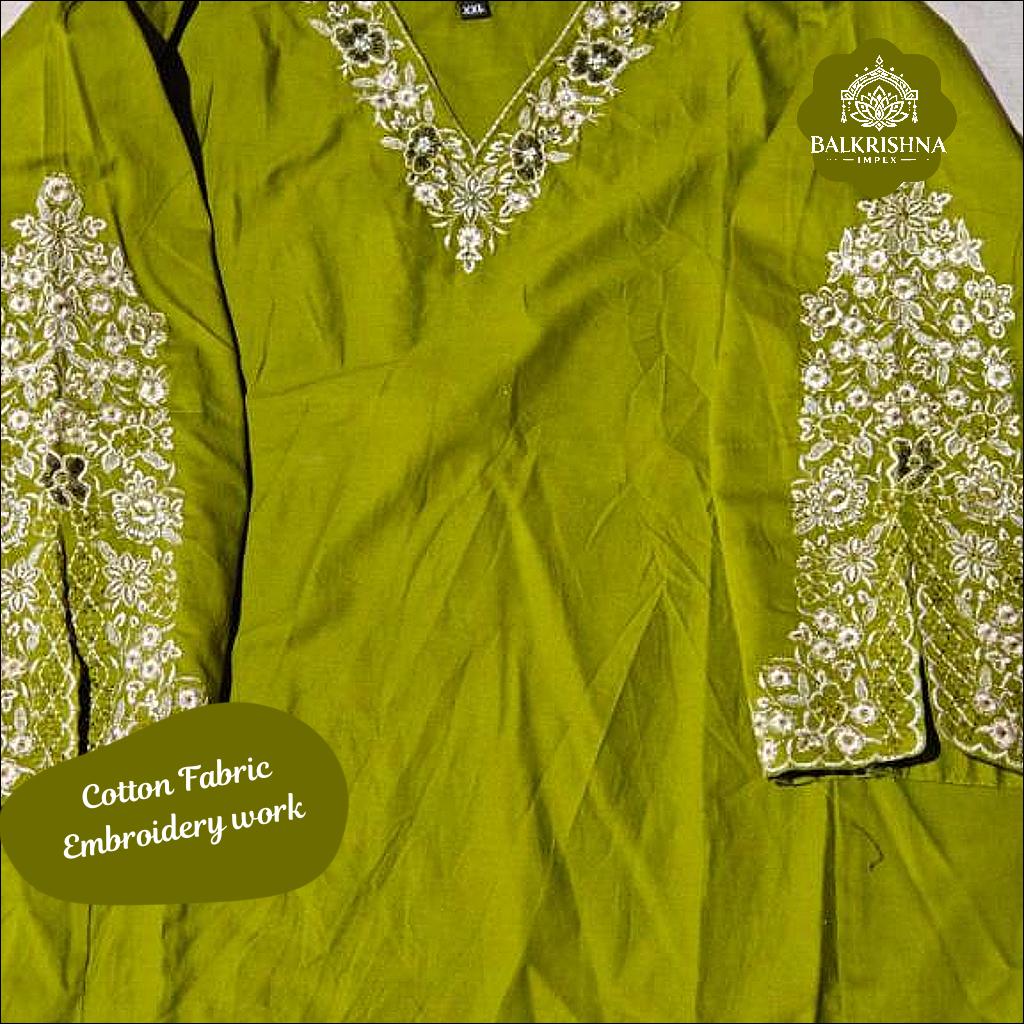 Dhabu Cotton Embroidery Kurta Set with Dupatta!