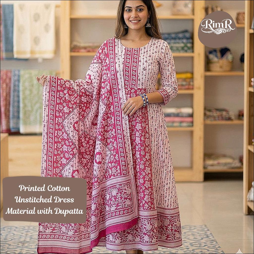 Printed Cotton Unstitched Dress Material with Dupatta