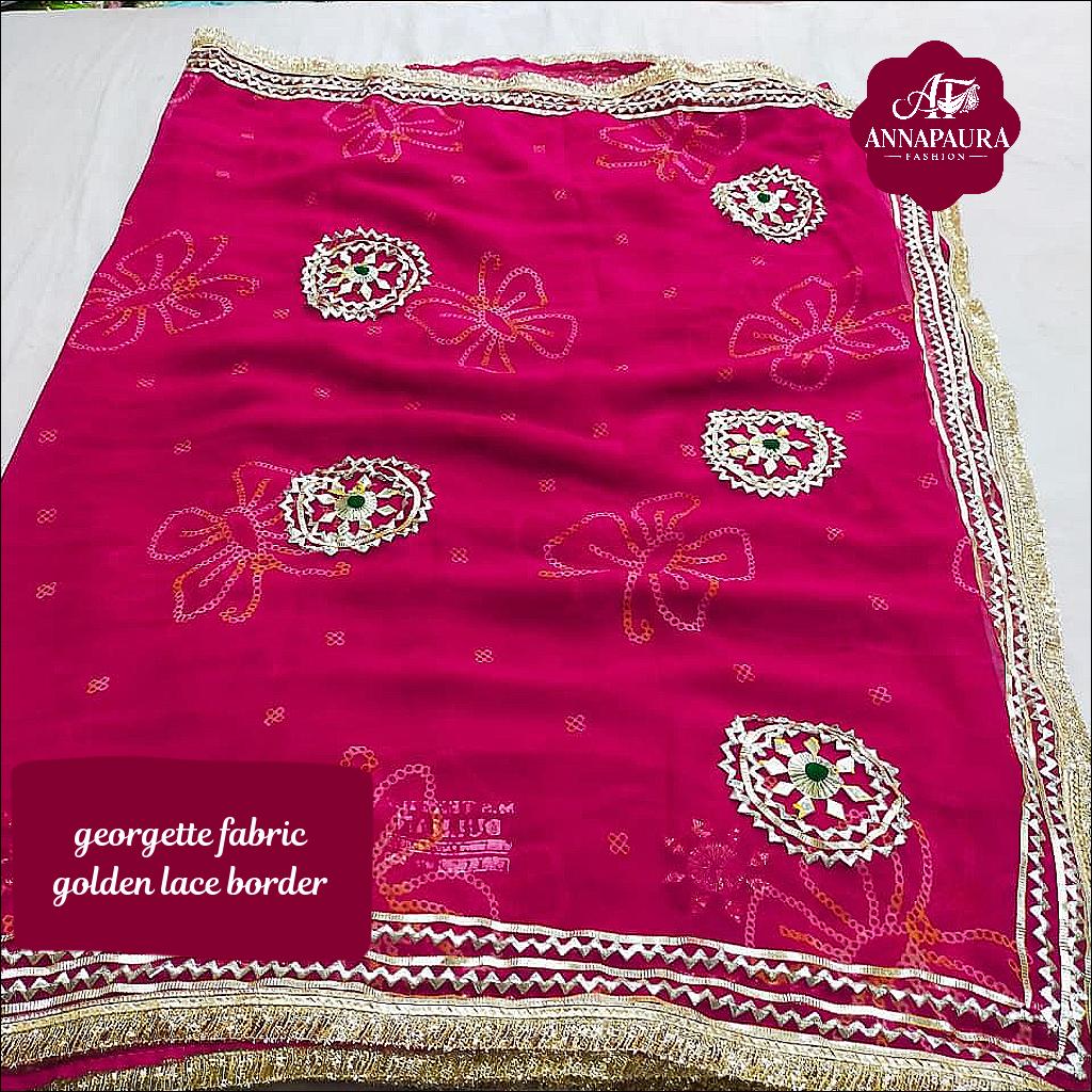 Traditional Georgette Saree with Golden Lace Border!