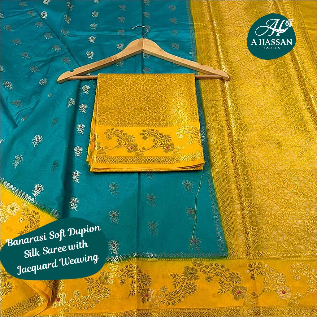 Banarasi Soft Dupion Silk Saree with Jacquard Weaving and Zari Buta