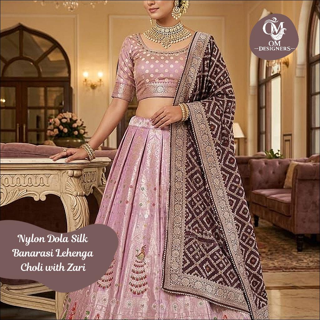 Nylon Dola Silk Banarasi Lehenga Choli with Handwork and Zari