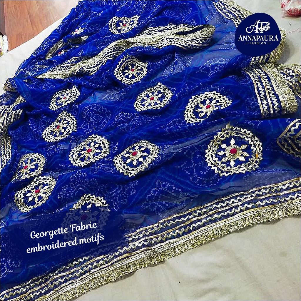 Georgette Saree with Traditional Print and Golden Lace Border!