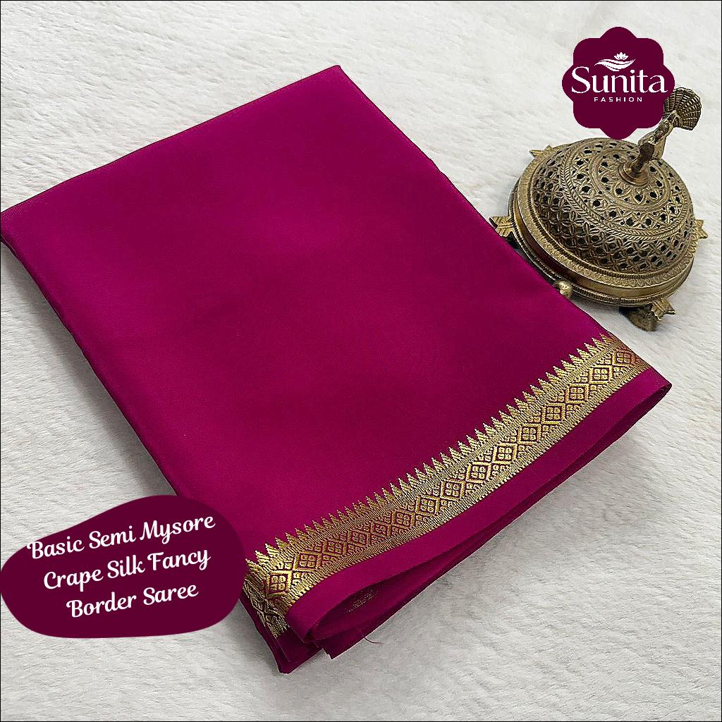 Basic Semi Mysore Crape Silk Fancy Border Saree with Chit Pallu