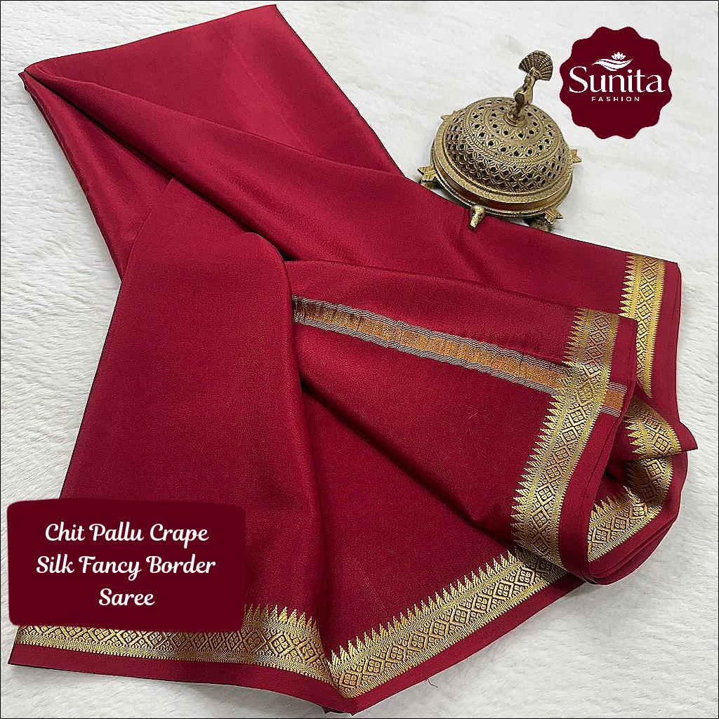 Semi Mysore Crape Silk Fancy Border Saree with Chit Pallu