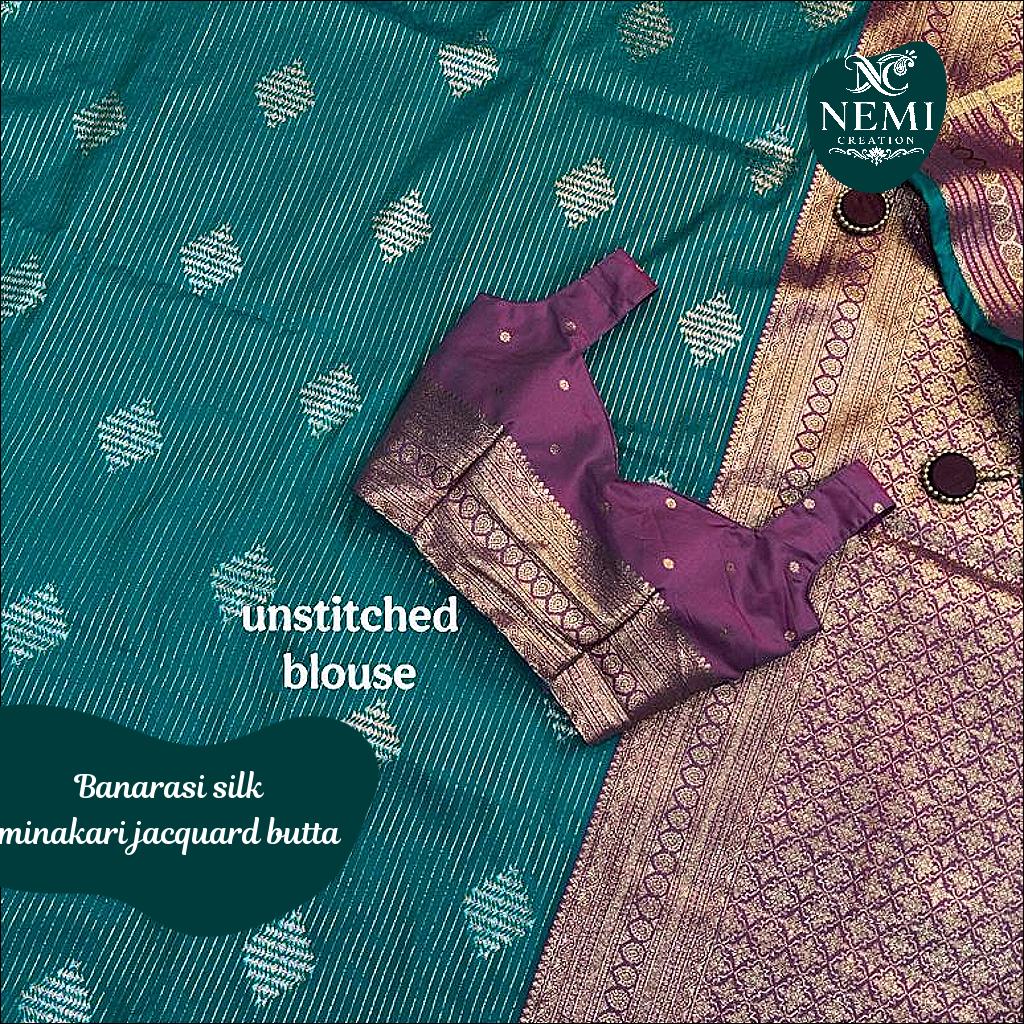 Banarasi Silk Designer Zari Jacquard Saree with Contrast Pallu and Blouse!