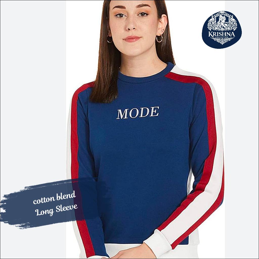 Crew Neck Cotton Blend Winter Sweatshirt for Women - Long Sleeve, XS