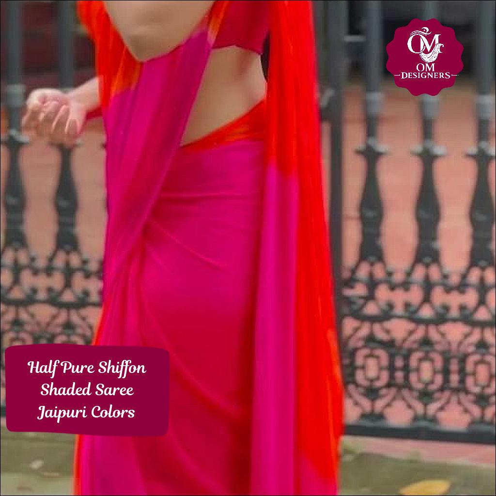 Half Pure Shiffon Shaded Saree with Jaipuri Colors and Mukesh Work
