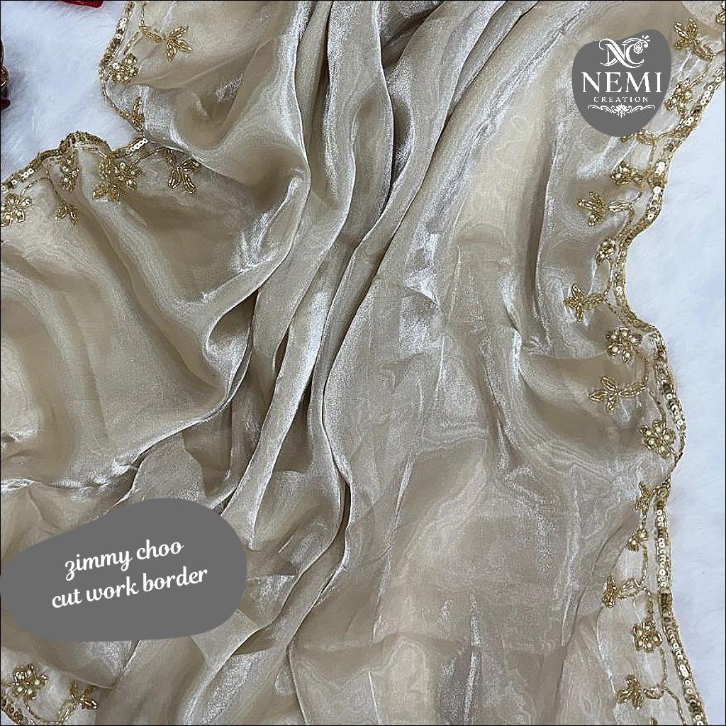 Pure Soft Zimmy Choo Silk Saree with Handwork and Satin Silk Blouse!