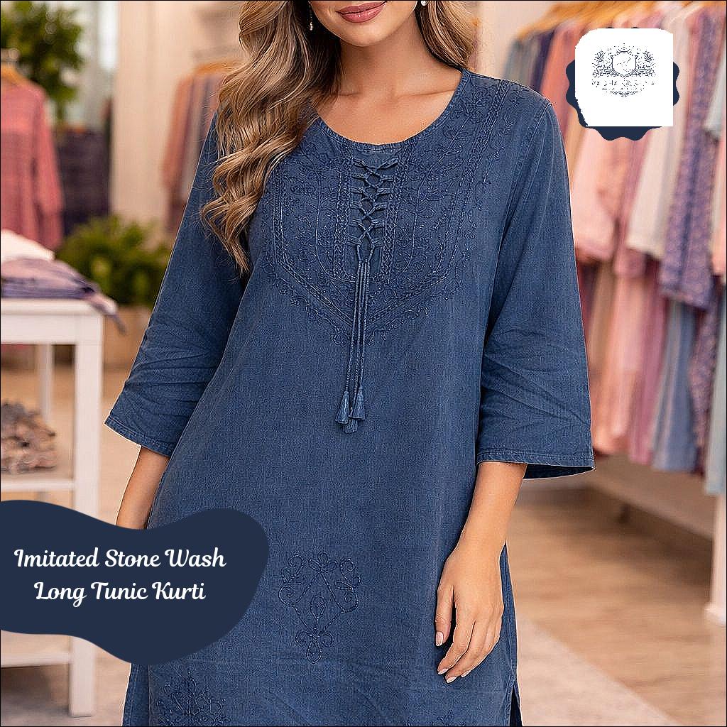 Imitated Stone Wash Rayon Long Tunic Kurti Free Size