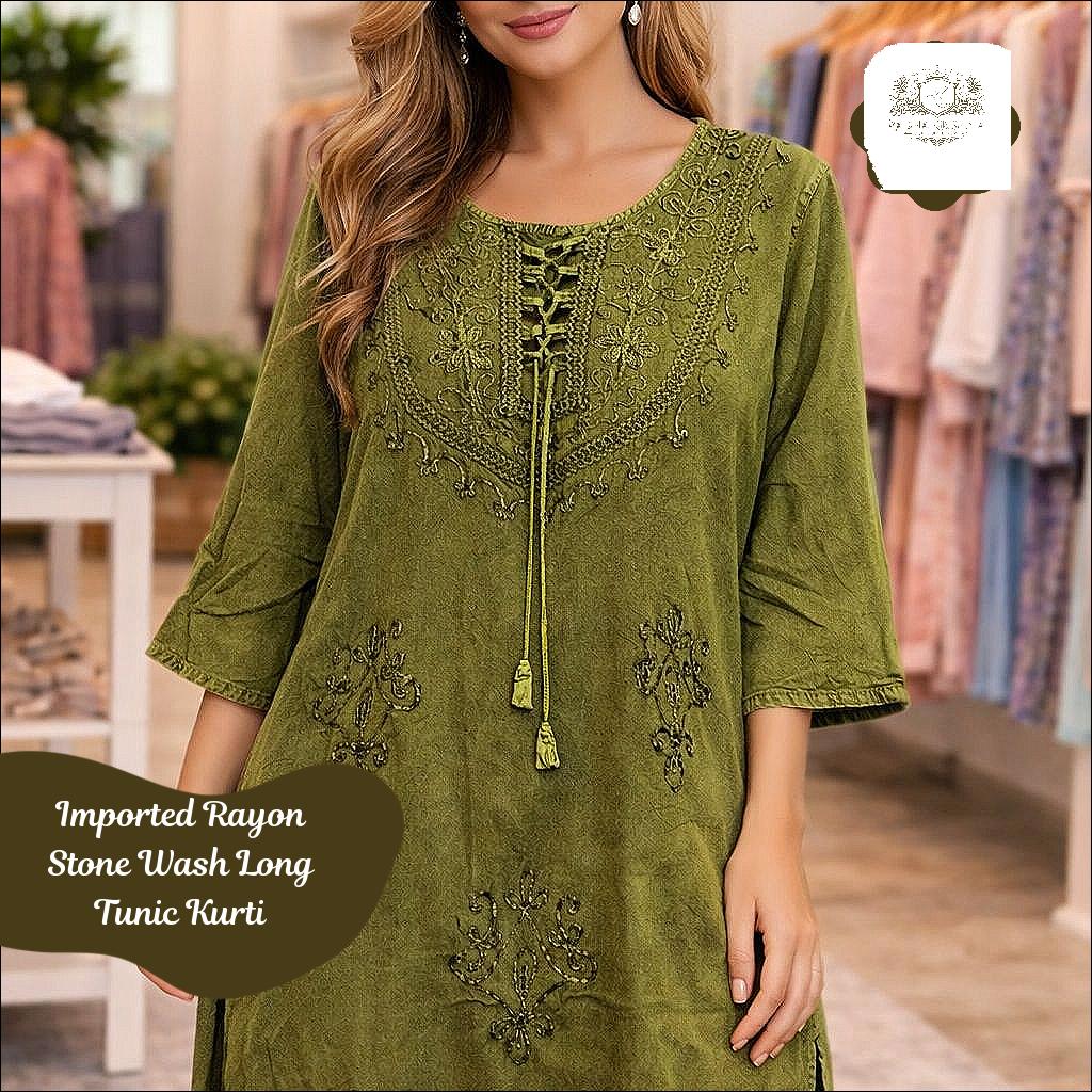 Imported Rayon Stone Wash Long Tunic Kurti Free Size