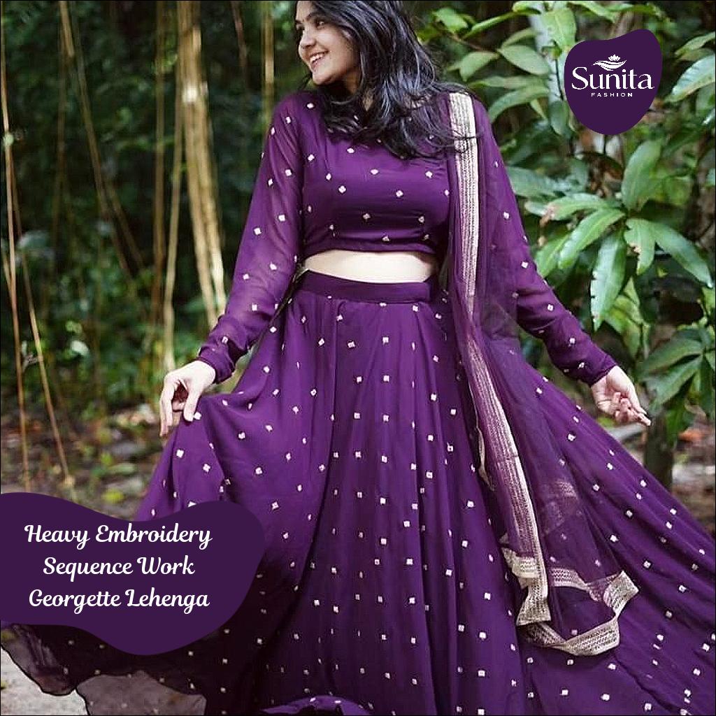 Heavy Embroidery Sequence Work Georgette Lehenga with Net