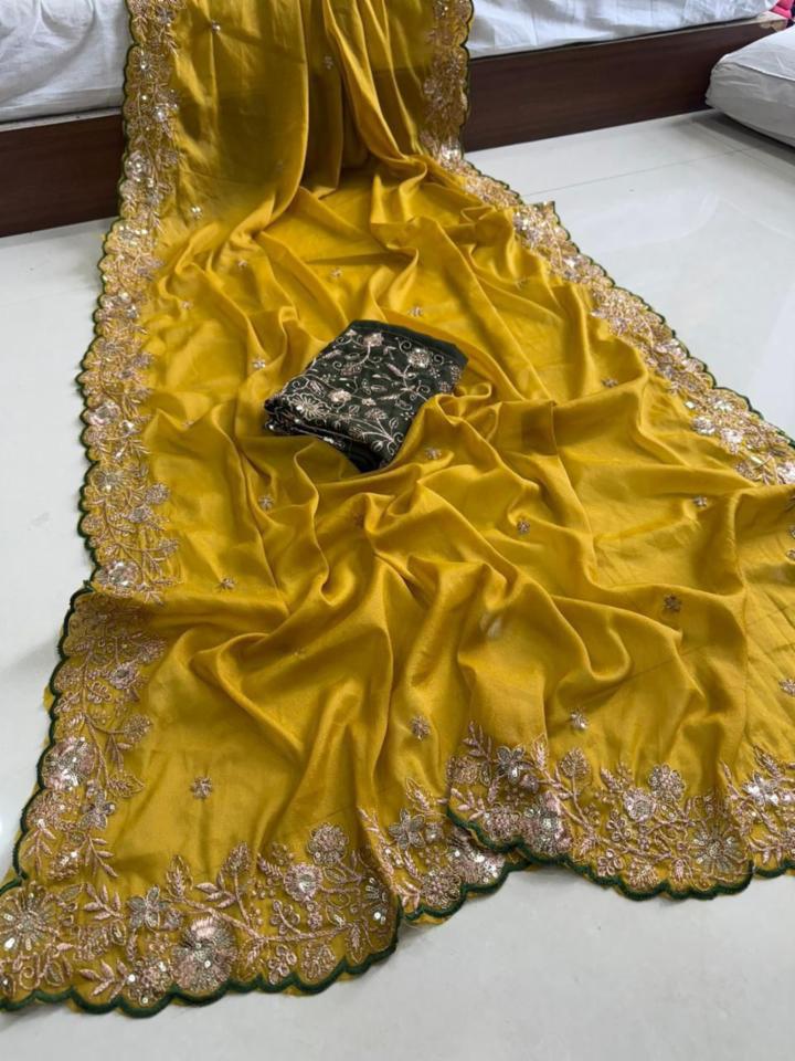 Premium Star Georgette Party Wear Saree with 3mm Sequin Work & Heavy Embroidered Blouse