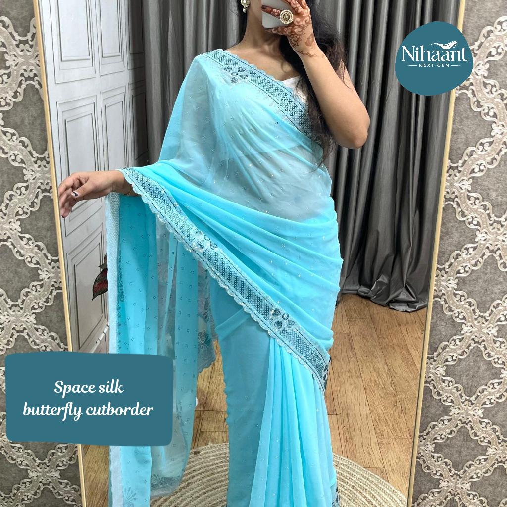Space Silk Saree with Diamond Panel Work and Blouse!