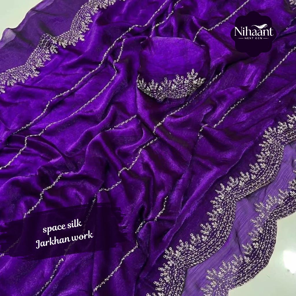 Space Silk Saree with Jarkhan Work!