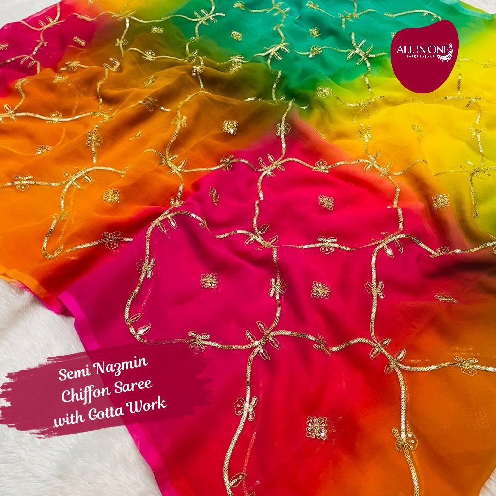 Semi Nazmin Chiffon Saree with Gotta Work