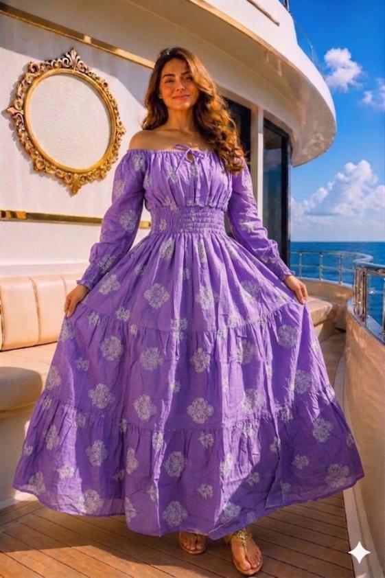Stylish Cotton Printed Off-Shoulder Dress