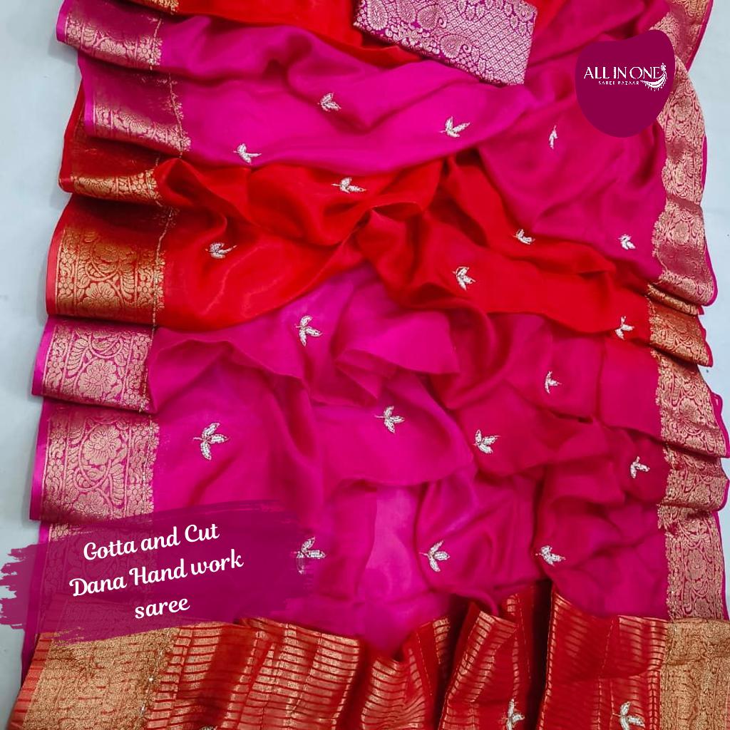 Silk Saree with Gotta and Cut Dana Hand Work
