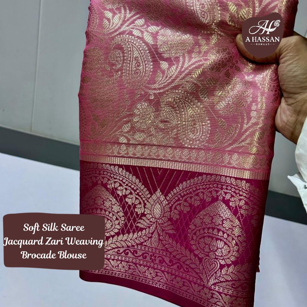 Banarasi Soft Silk Saree with Jacquard Zari Weaving and Brocade Blouse