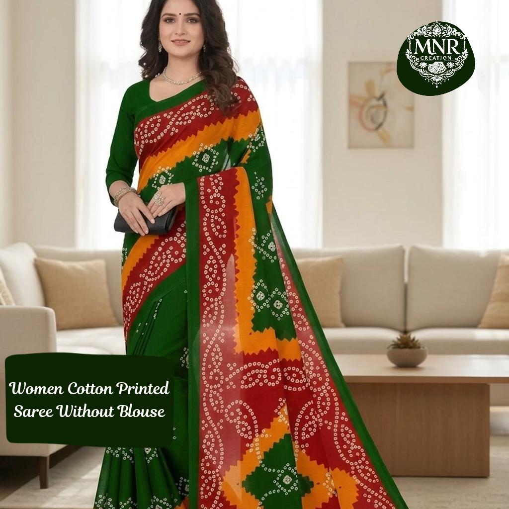 Women Cotton Printed Saree Without Blouse Piece