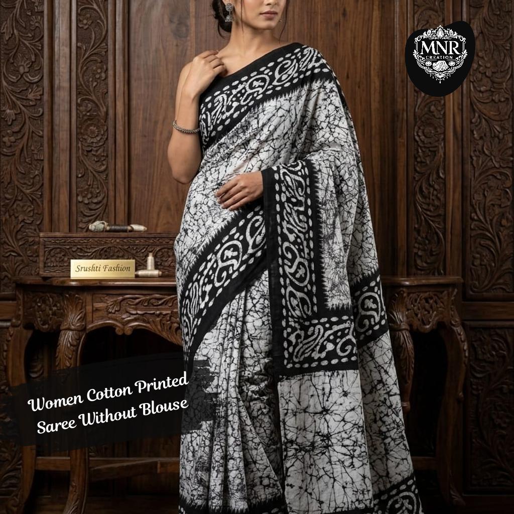 Women Cotton Printed Saree Without Blouse Piece