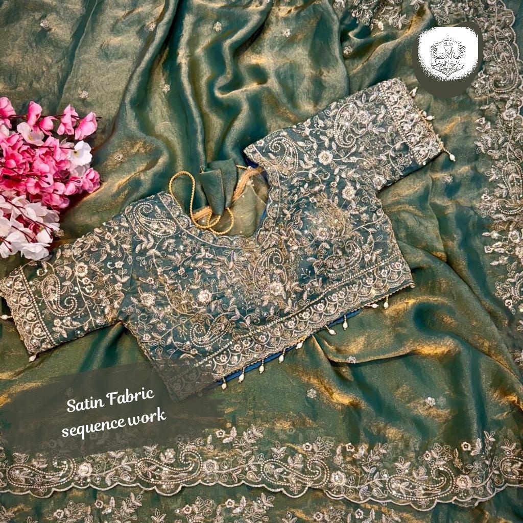 New Fancy Satin Embroidered Saree with Stitched Blouse!