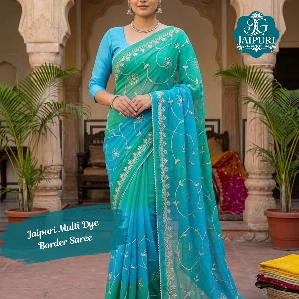 Semi Chiffon Heavy Jaal Work Saree with Jaipuri Border