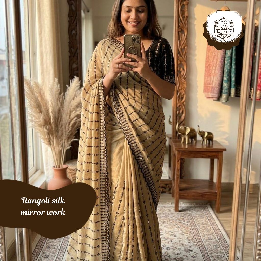 Rangoli Silk Saree with Heavy Embroidery and Mirror Work!