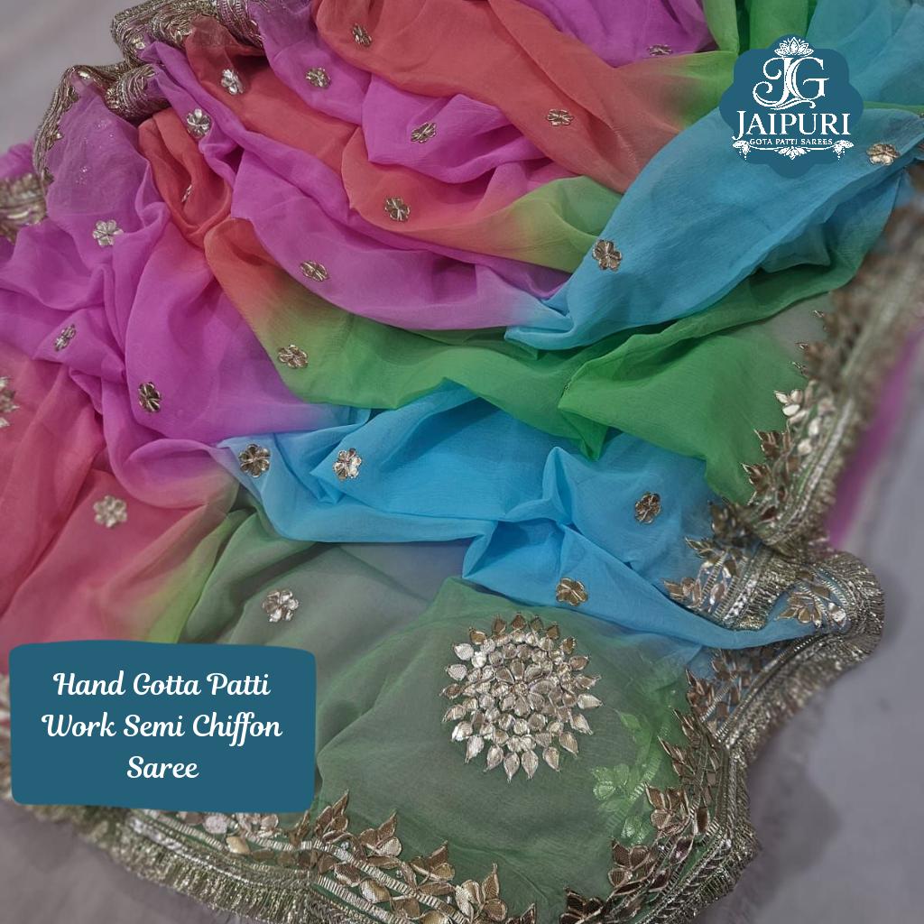 Semi Chiffon Saree with Hand Gotta Patti Work and Running Blouse
