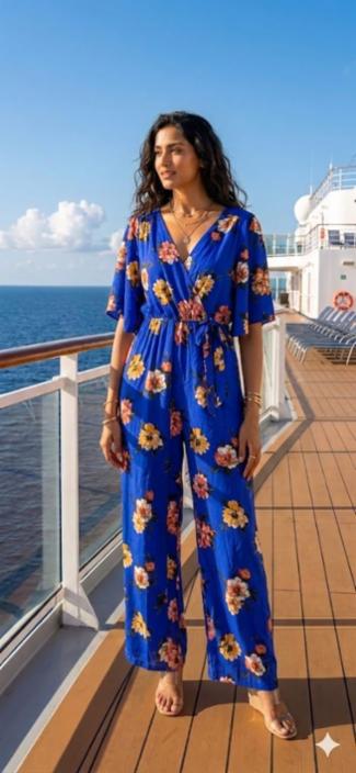 Flower Print Georgette Jumpsuit with Elastic Waist
