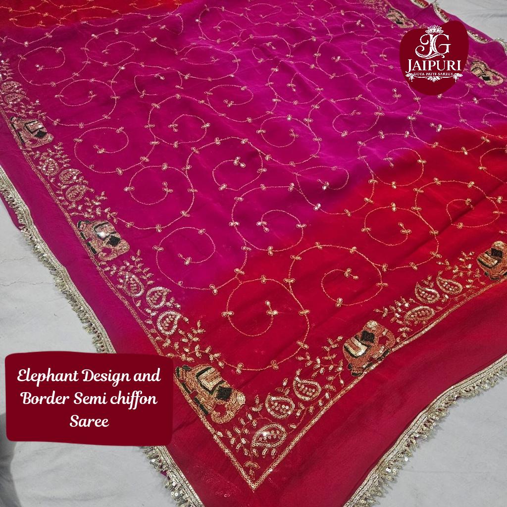 Semi Chiffon Saree with Elephant Design and Border