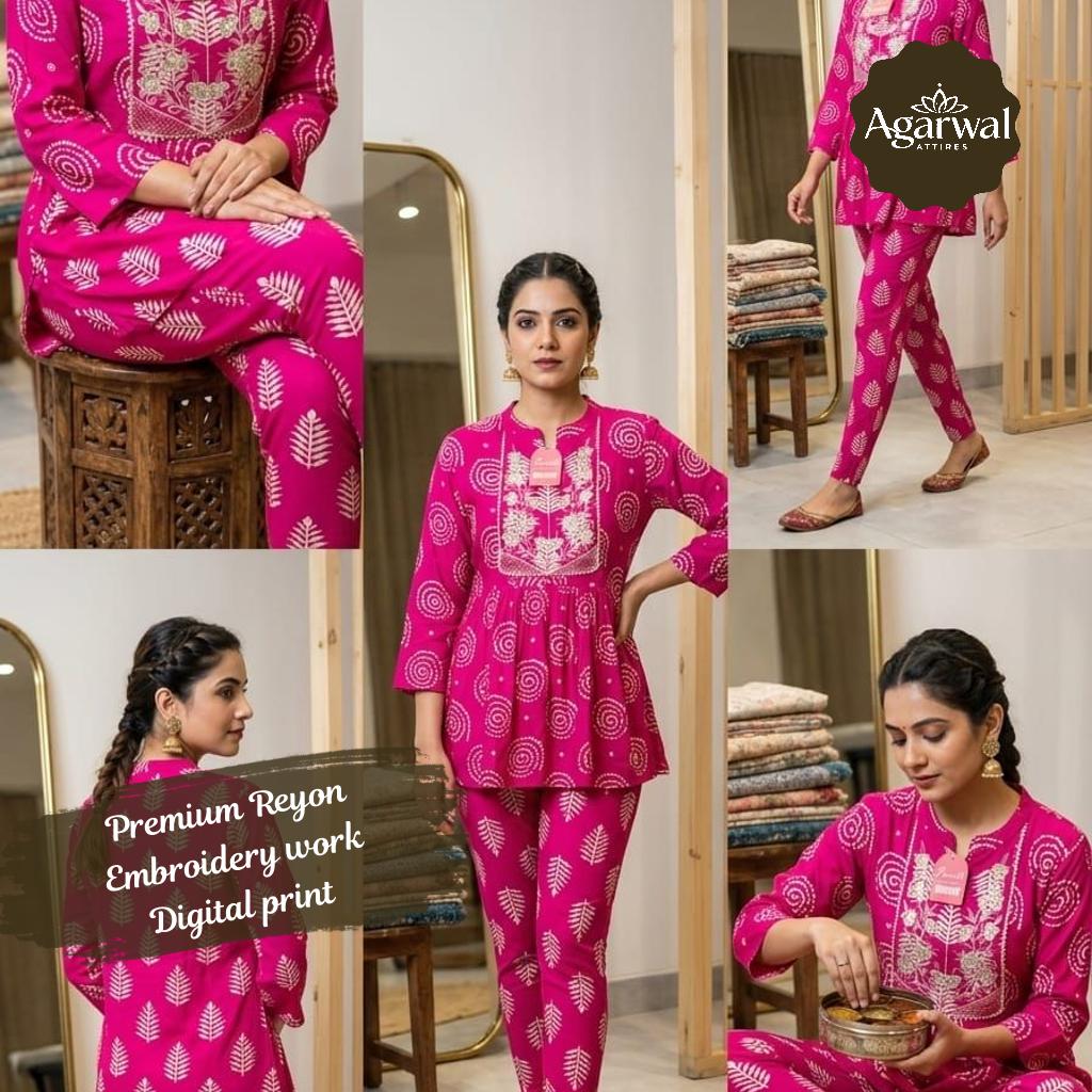 Pure Reyon Cord Set with Embroidery Print, Heavy Reyon Fabric, Sizes S-XXL