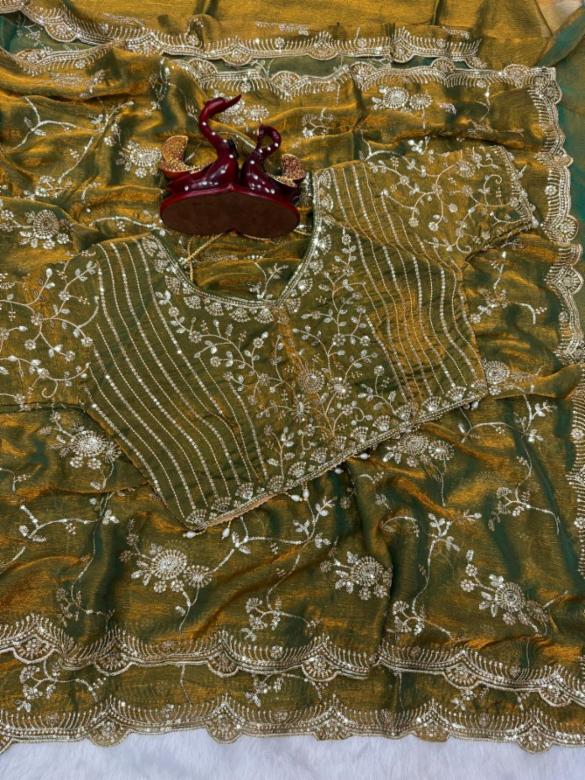 Soft Fandy Chiffon Saree with Sequence Embroidery and Heavy Sequins Blouse