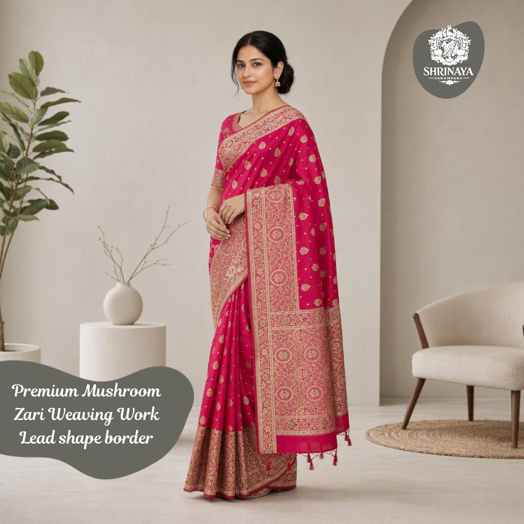 Banarasi Mushroom Silk Saree with Zari Work and Blouse Piece