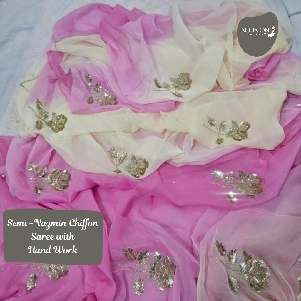 Semi -Nazmin Chiffon Saree with Hand Work and Matching Blouse Piece