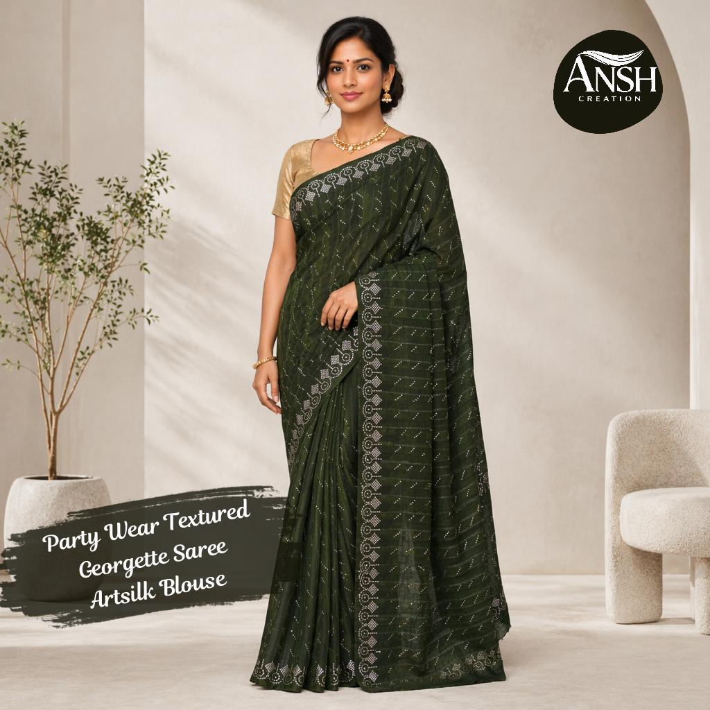 Party Wear Textured Georgette Saree Artsilk Blouse