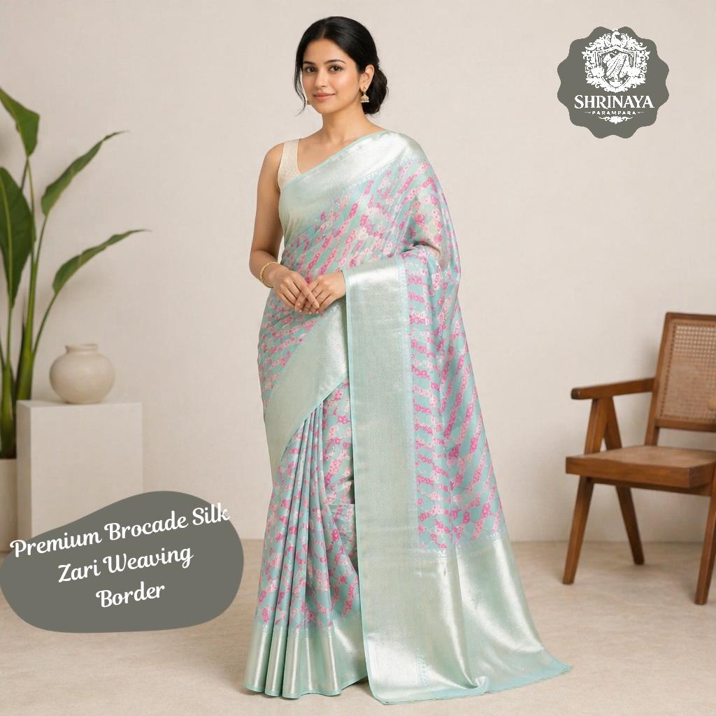 Brocade Silk Saree with Zari Border and Blouse Piece