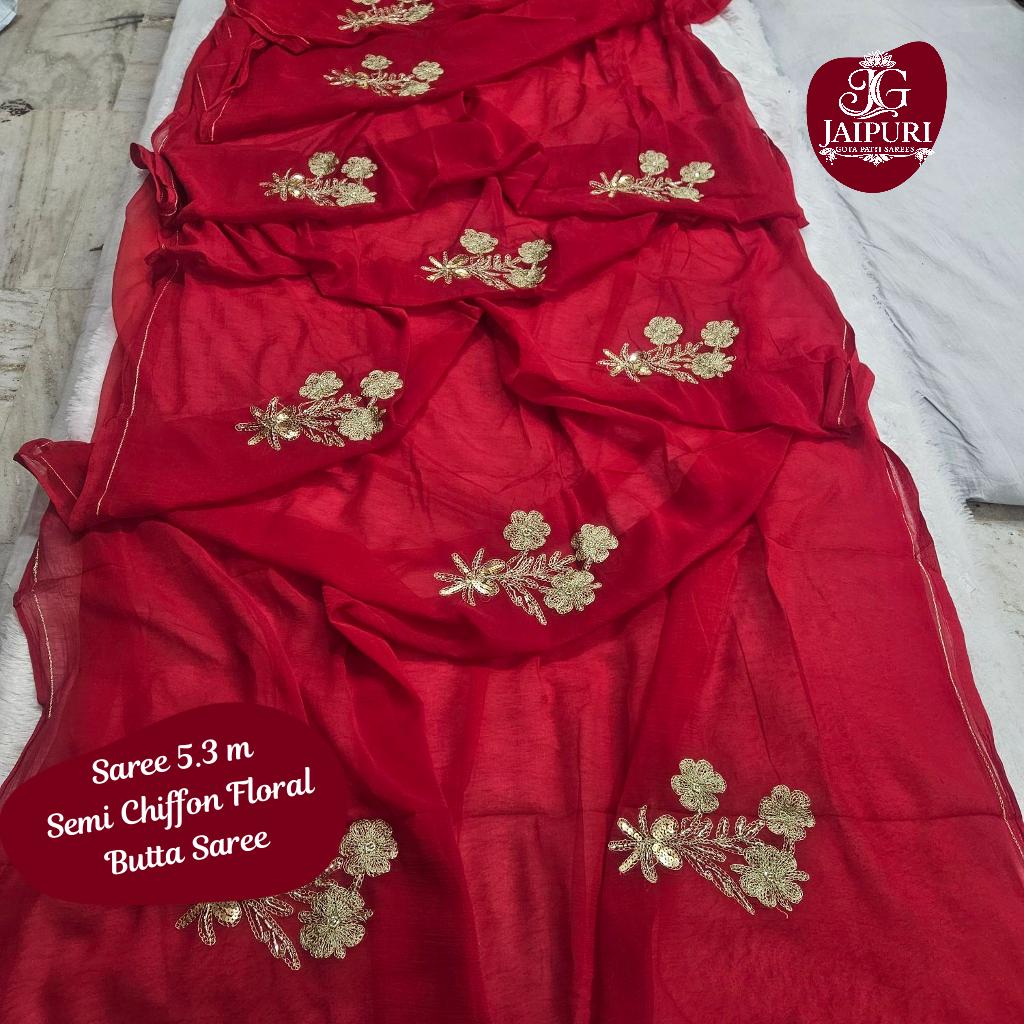 Semi Chiffon Floral Butta Saree with Kasab Border