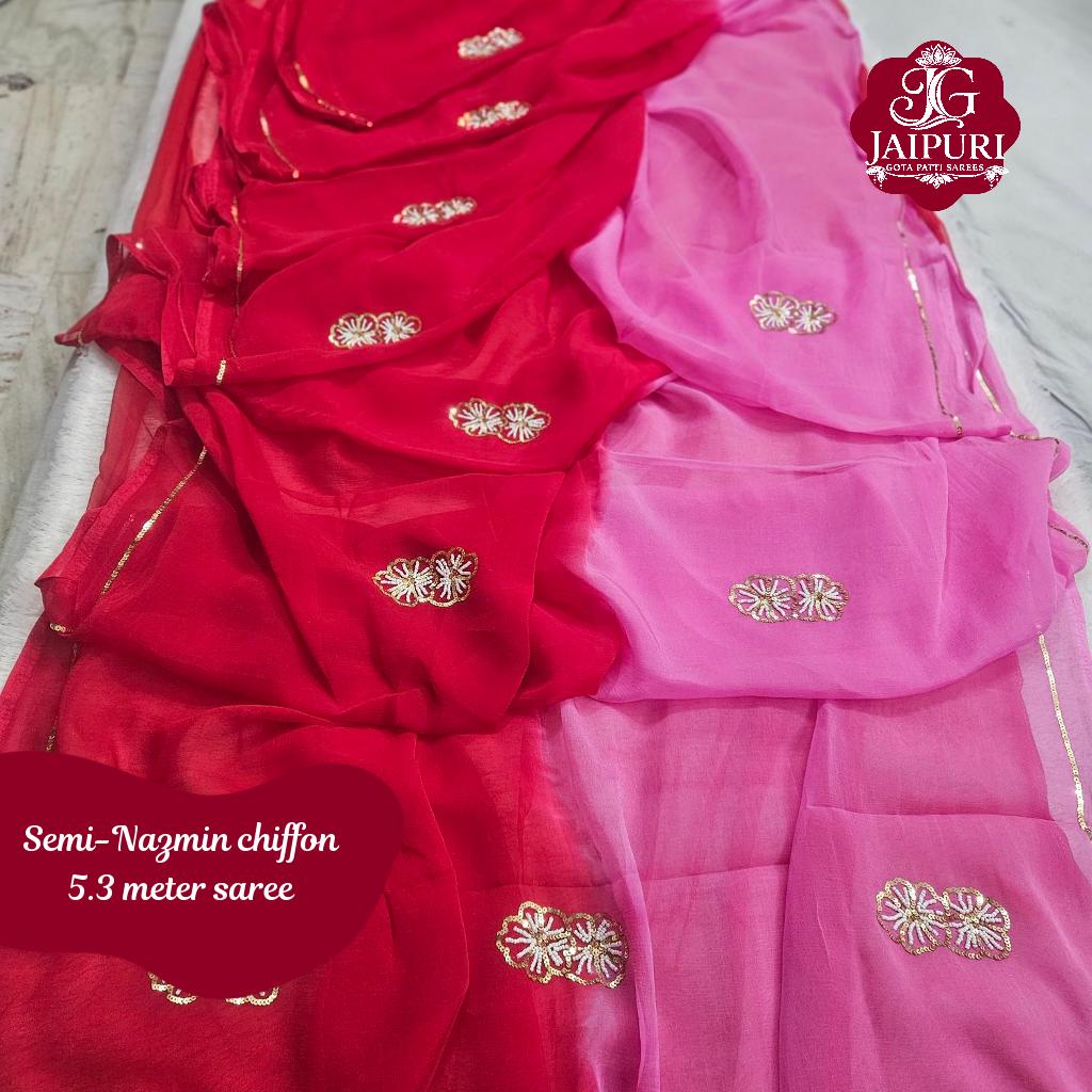 Semi Chiffon Saree with Handwork Sequins and Moti Work
