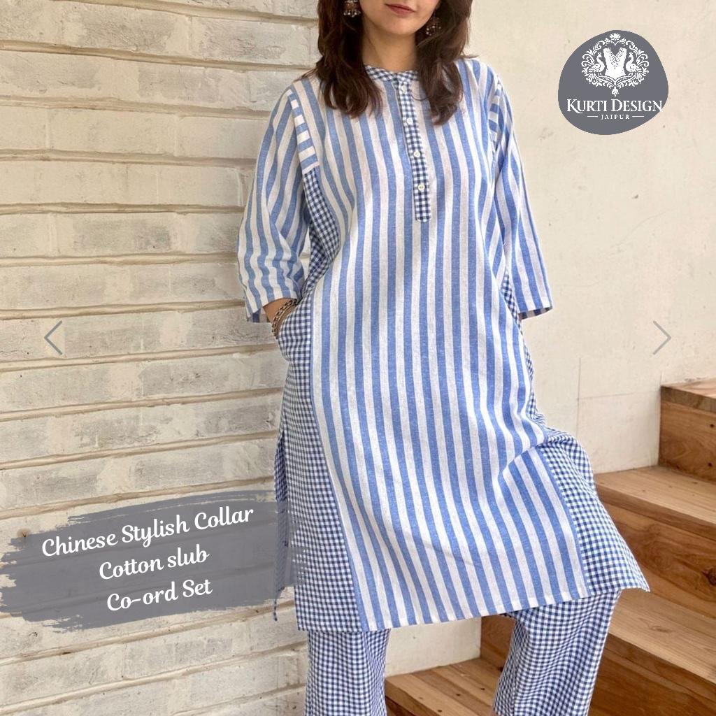 Cotton Slub chinese Collar Co-ord Set